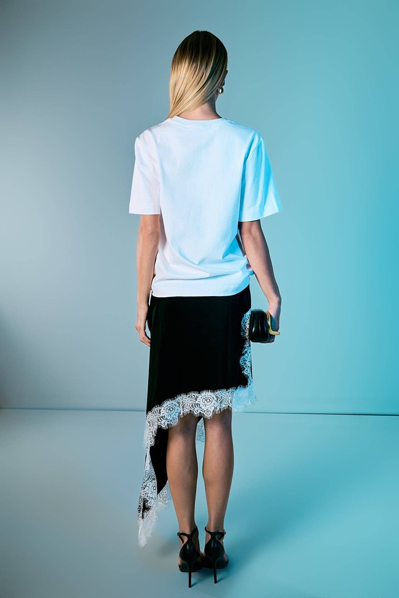 Asymmetrical Lace Trim Midi Skirt