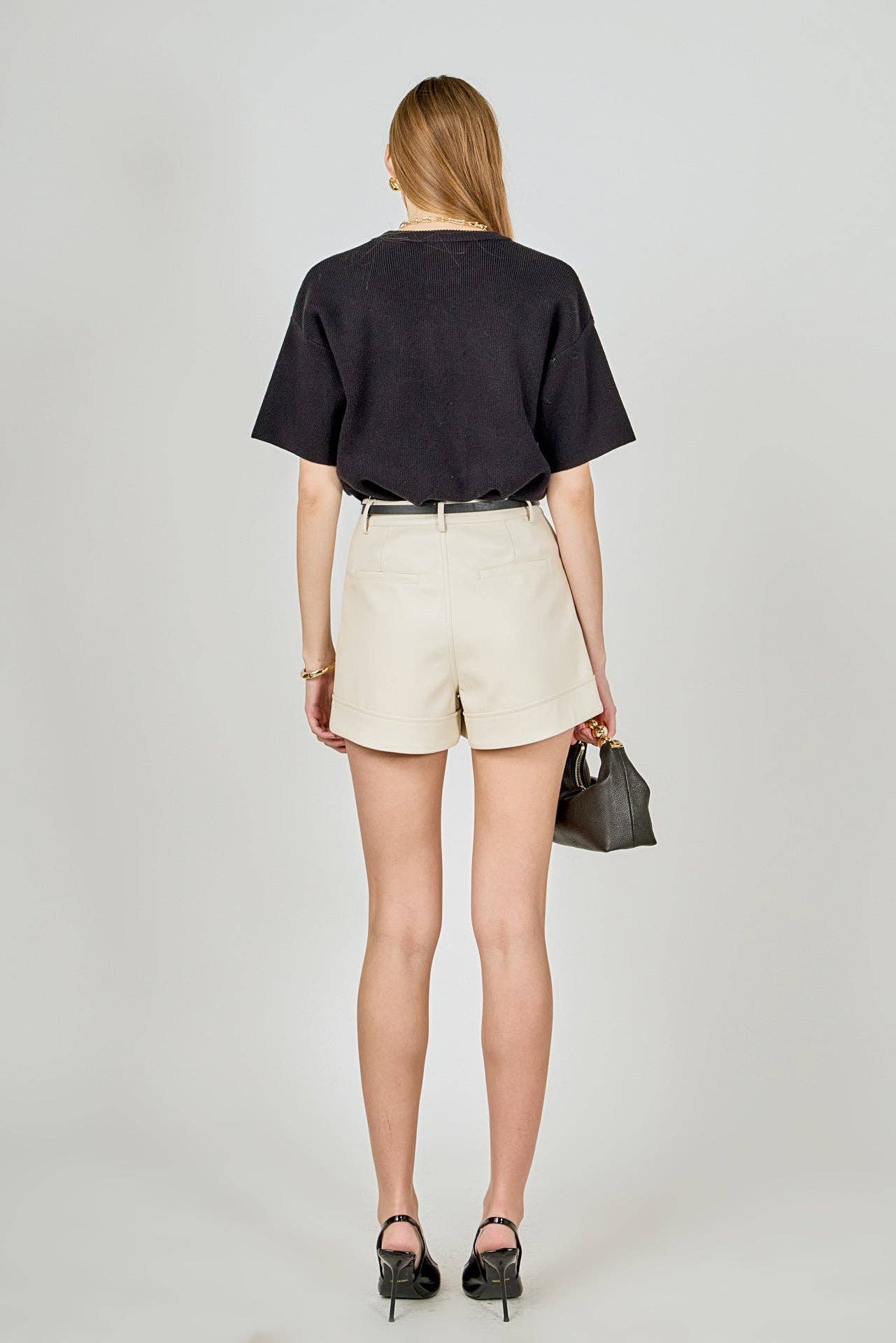 Collar Knit Half Sleeves Top