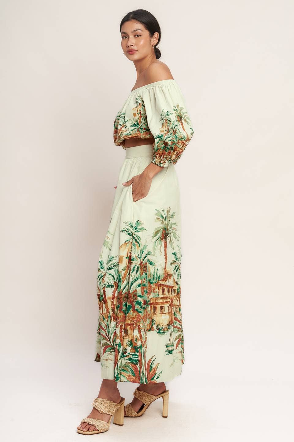 A printed woven midi full skirt - IK7745T