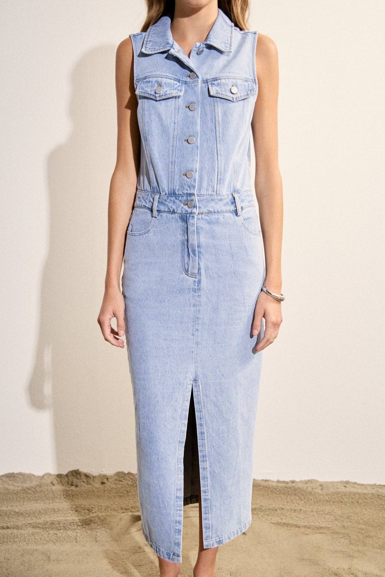 Sleeveless Maxi Denim Dress