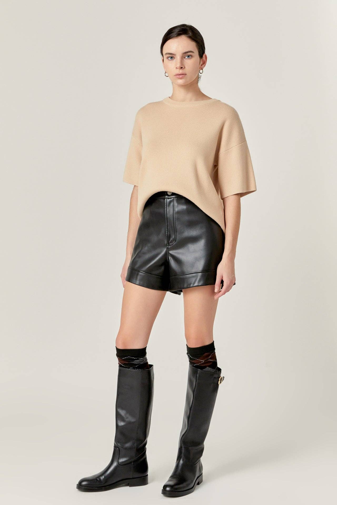 Collar Knit Half Sleeves Top