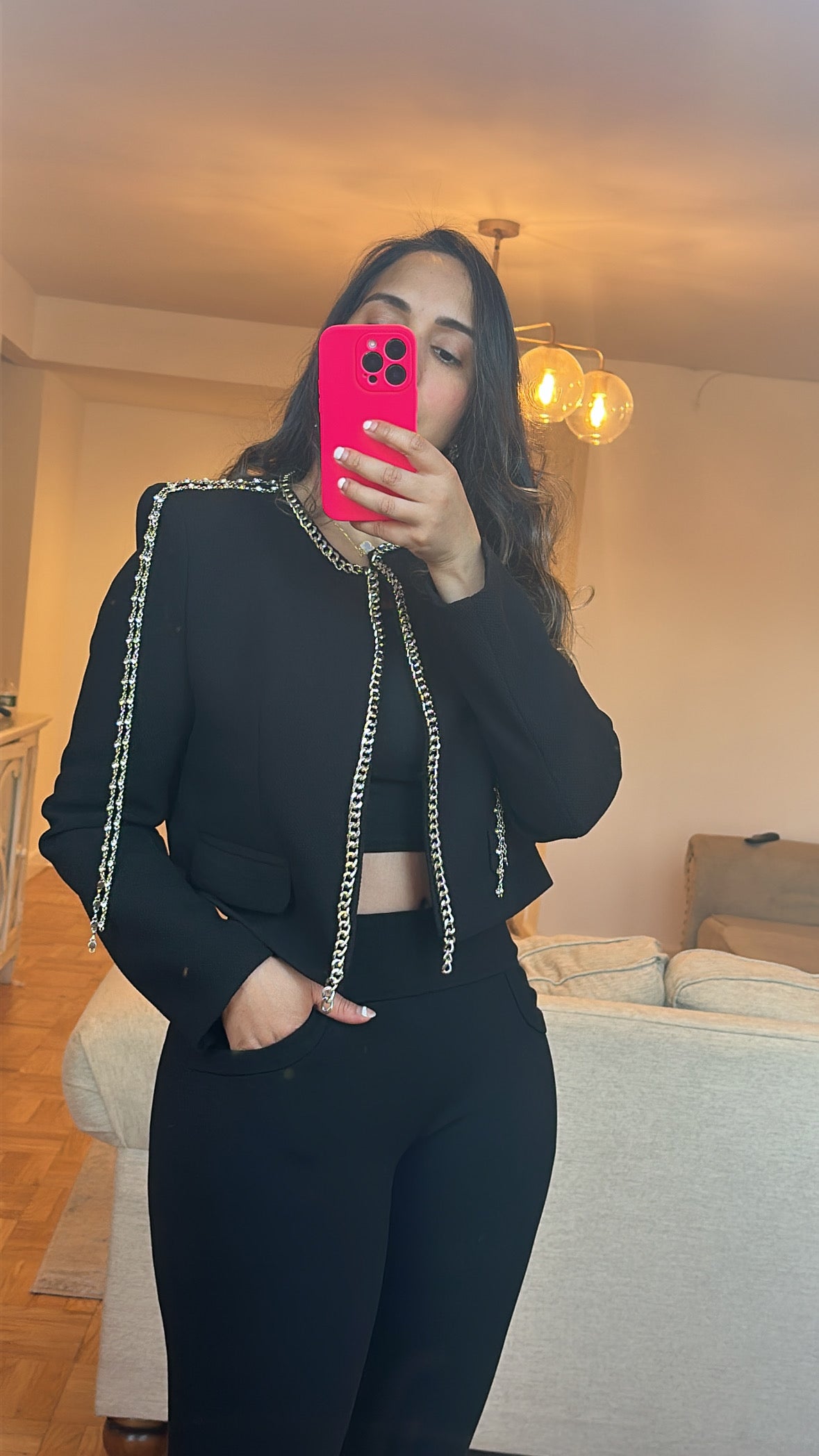 Silver chain black crop blazer