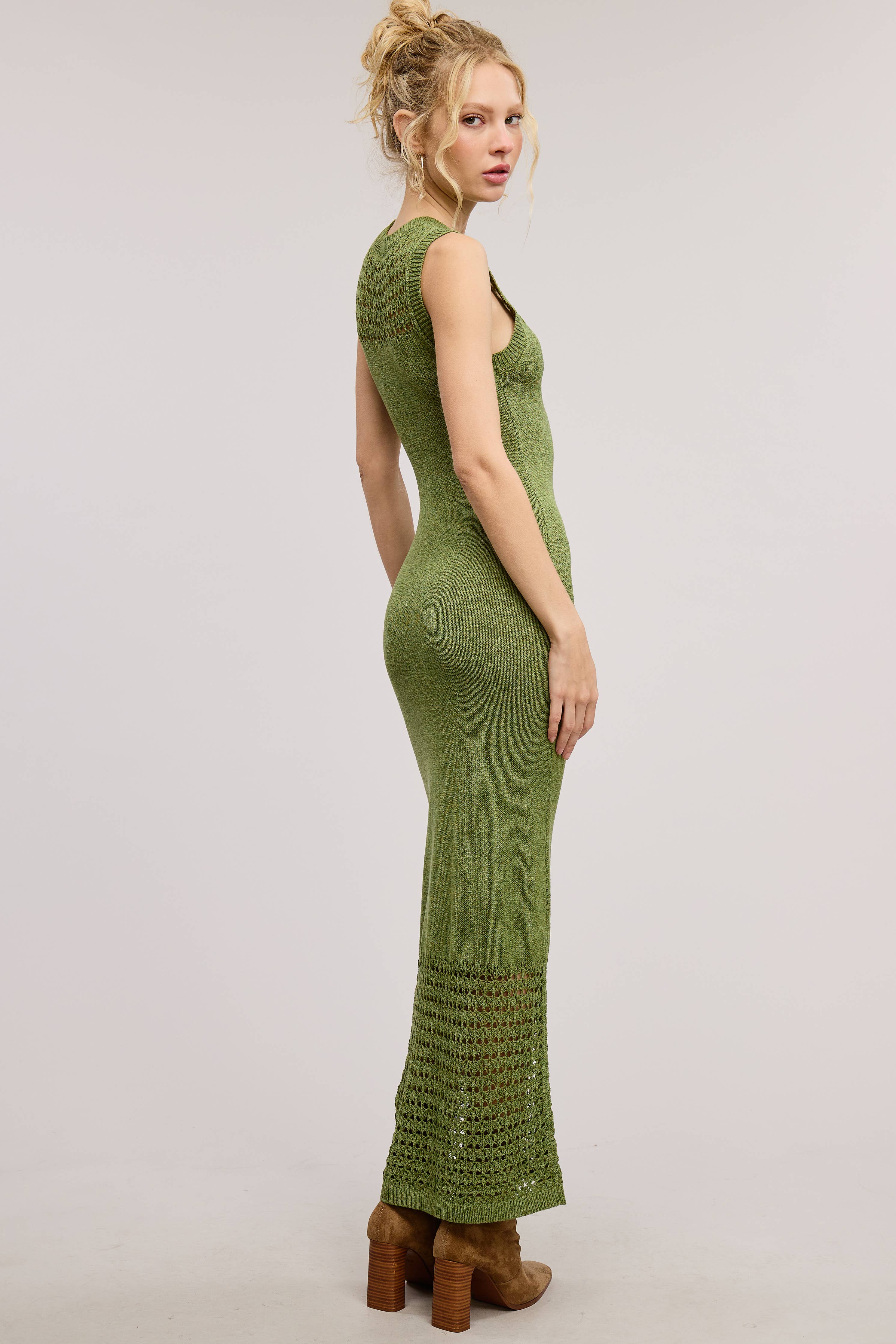 Boho Crochet Macrame Mesh Midi Knit Dress
