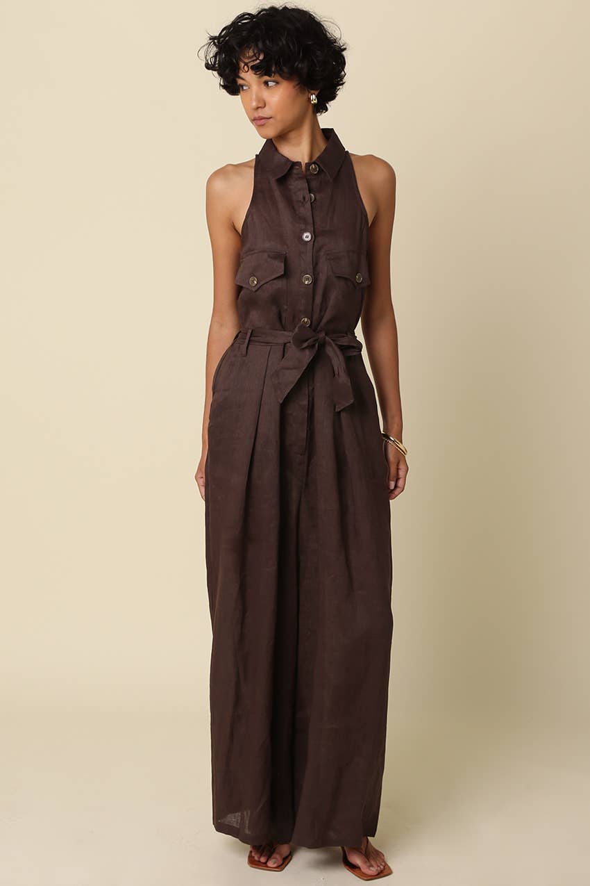Eve Utility Belted Linen Jumpsuit