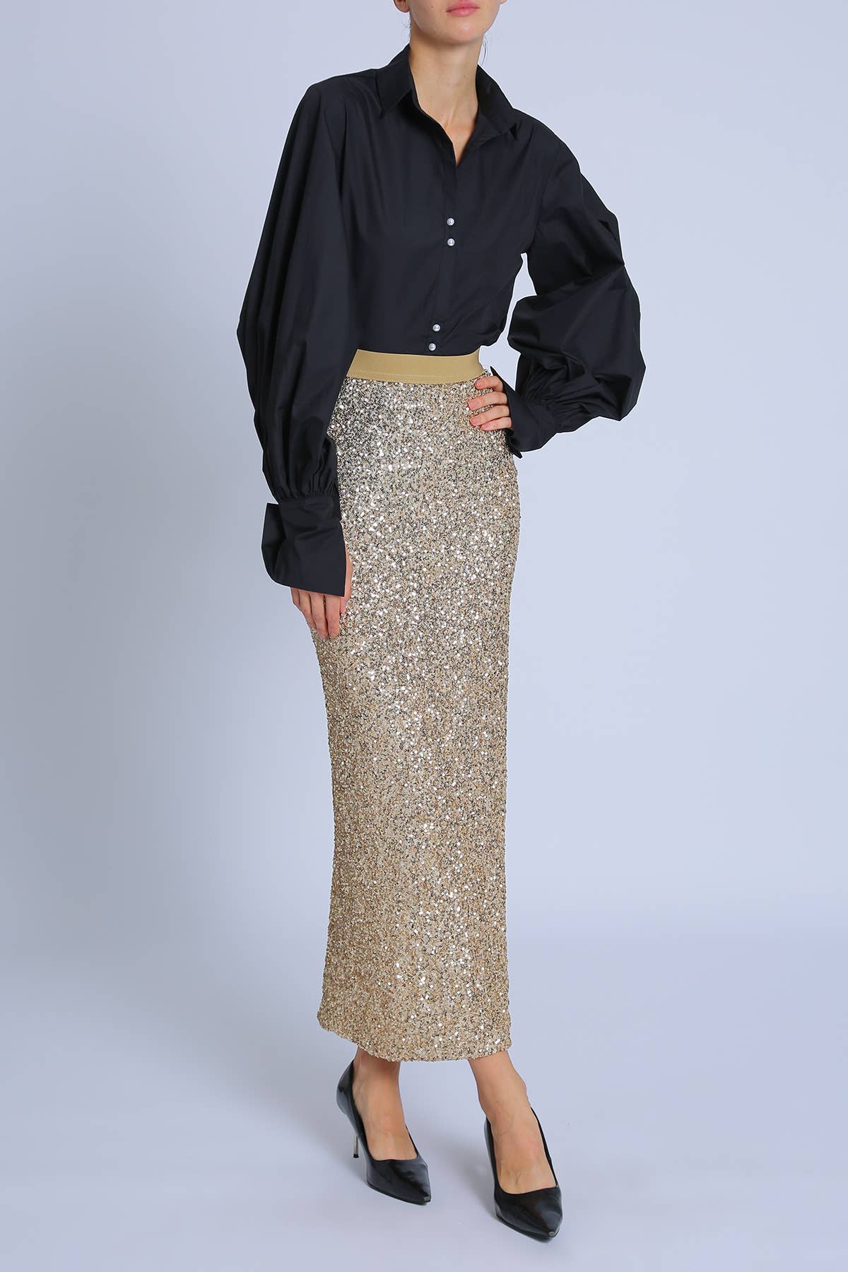 V-Neck Cut Collar Puff Blouse PC2530