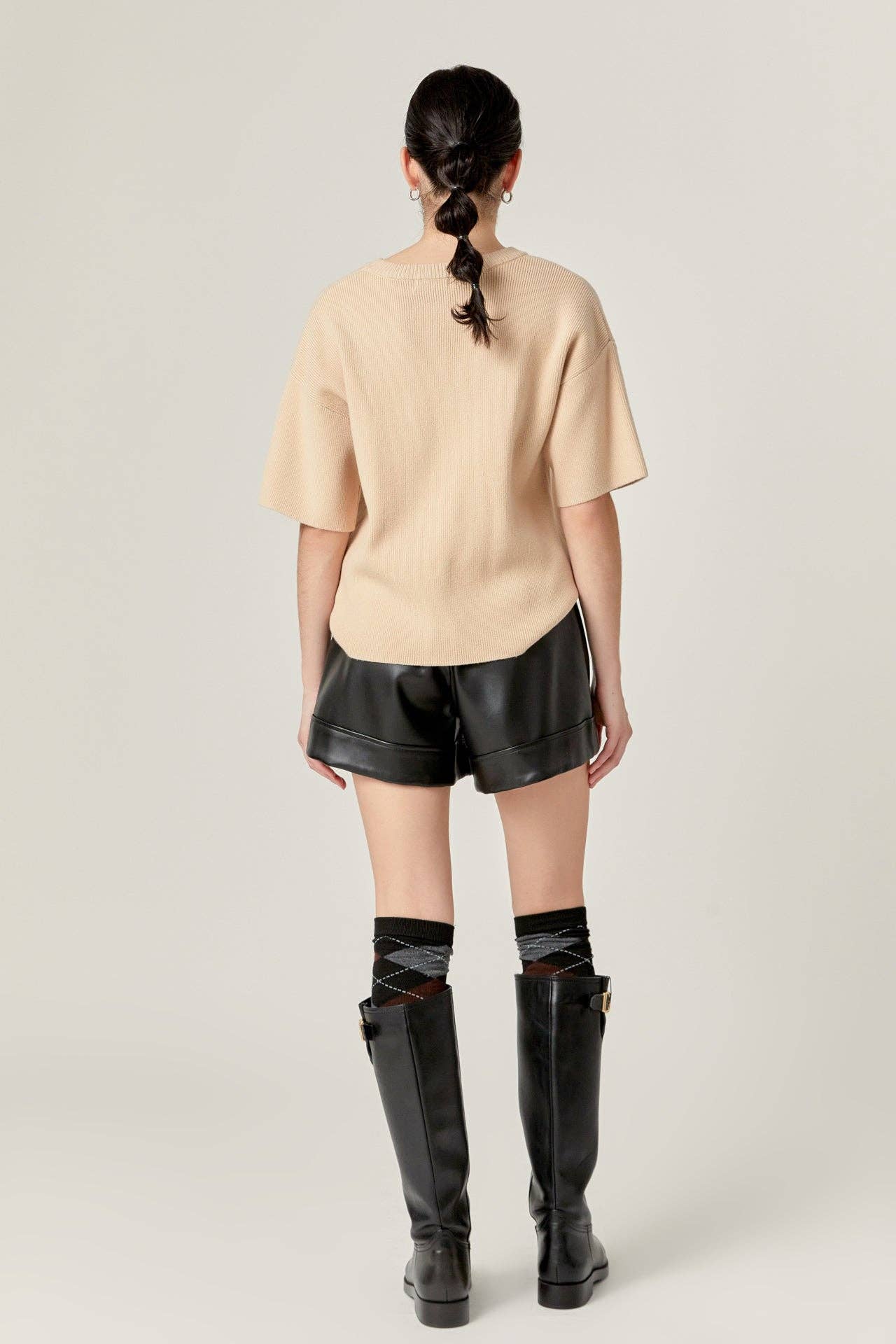 Collar Knit Half Sleeves Top