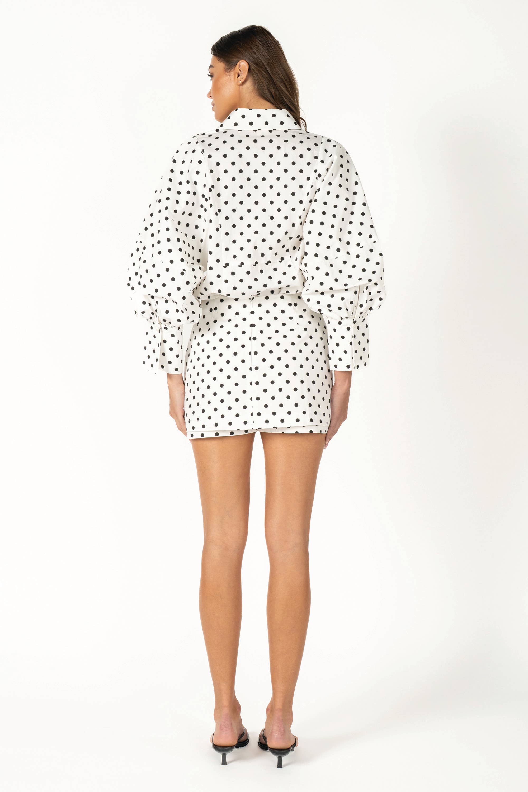 Two-Piece Polka Dot Set - Puff-Sleeve Blouse Matching Skort