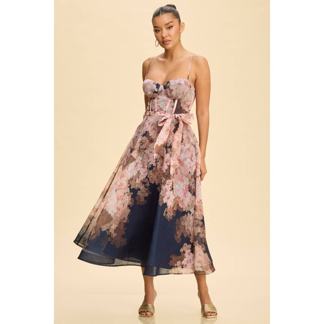 FALL FLORALS MIDI BELTED DRESS