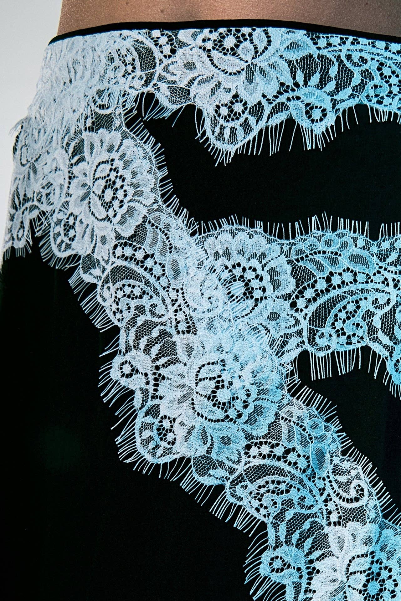 Asymmetrical Lace Trim Midi Skirt