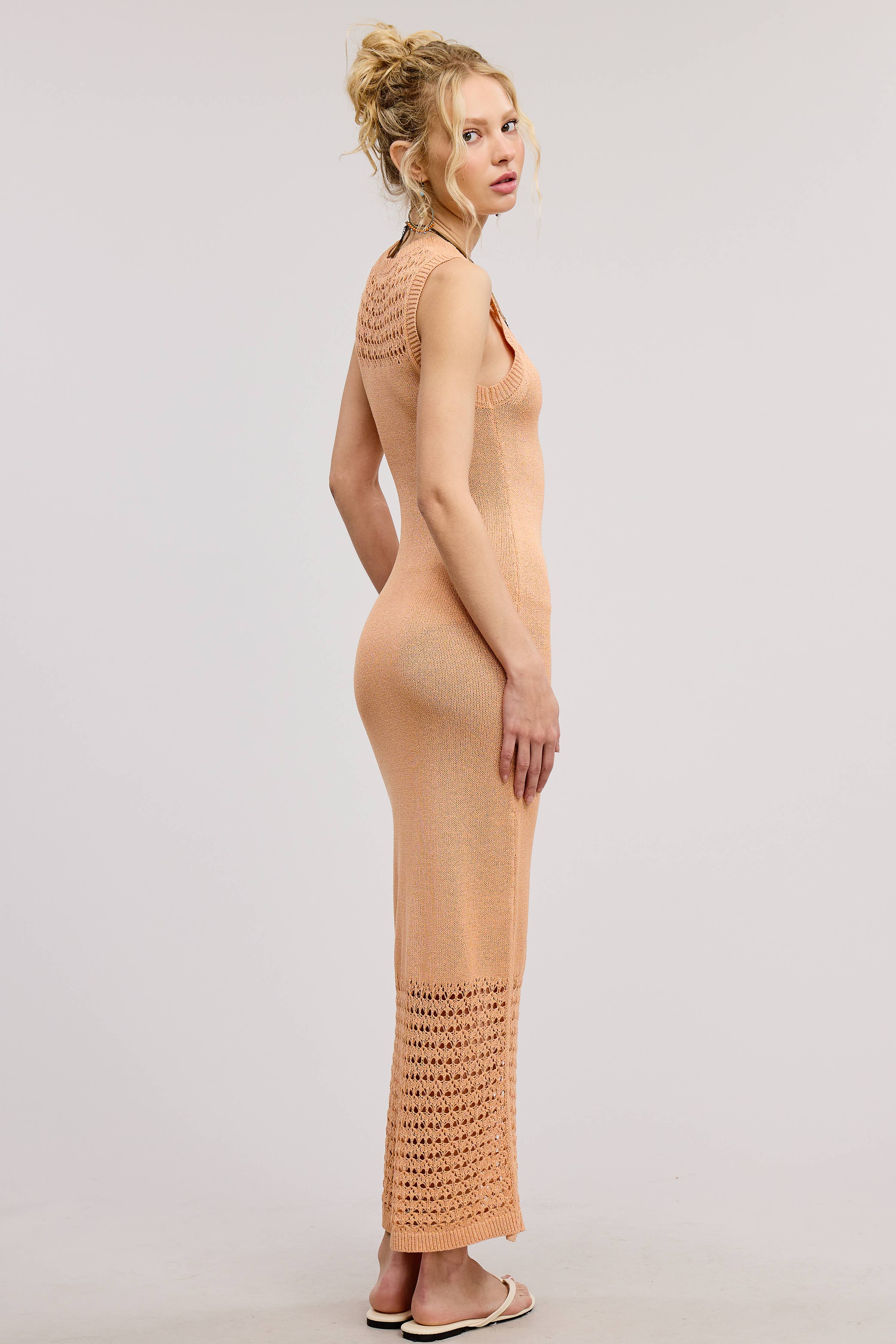 Boho Crochet Macrame Mesh Midi Knit Dress