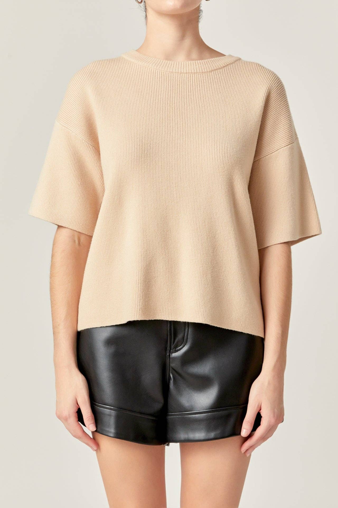 Collar Knit Half Sleeves Top