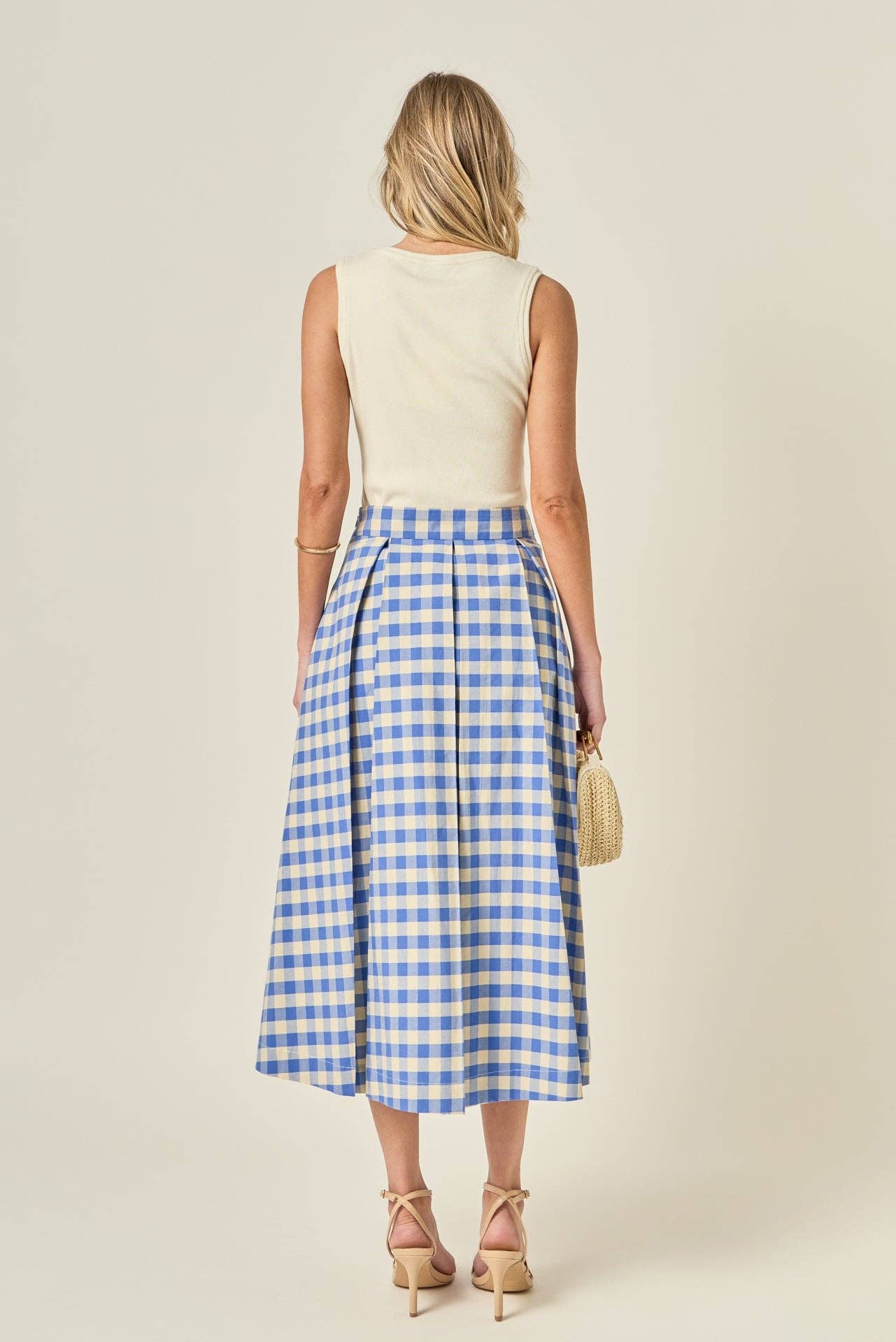 Linen Checked Midi Full Skirt