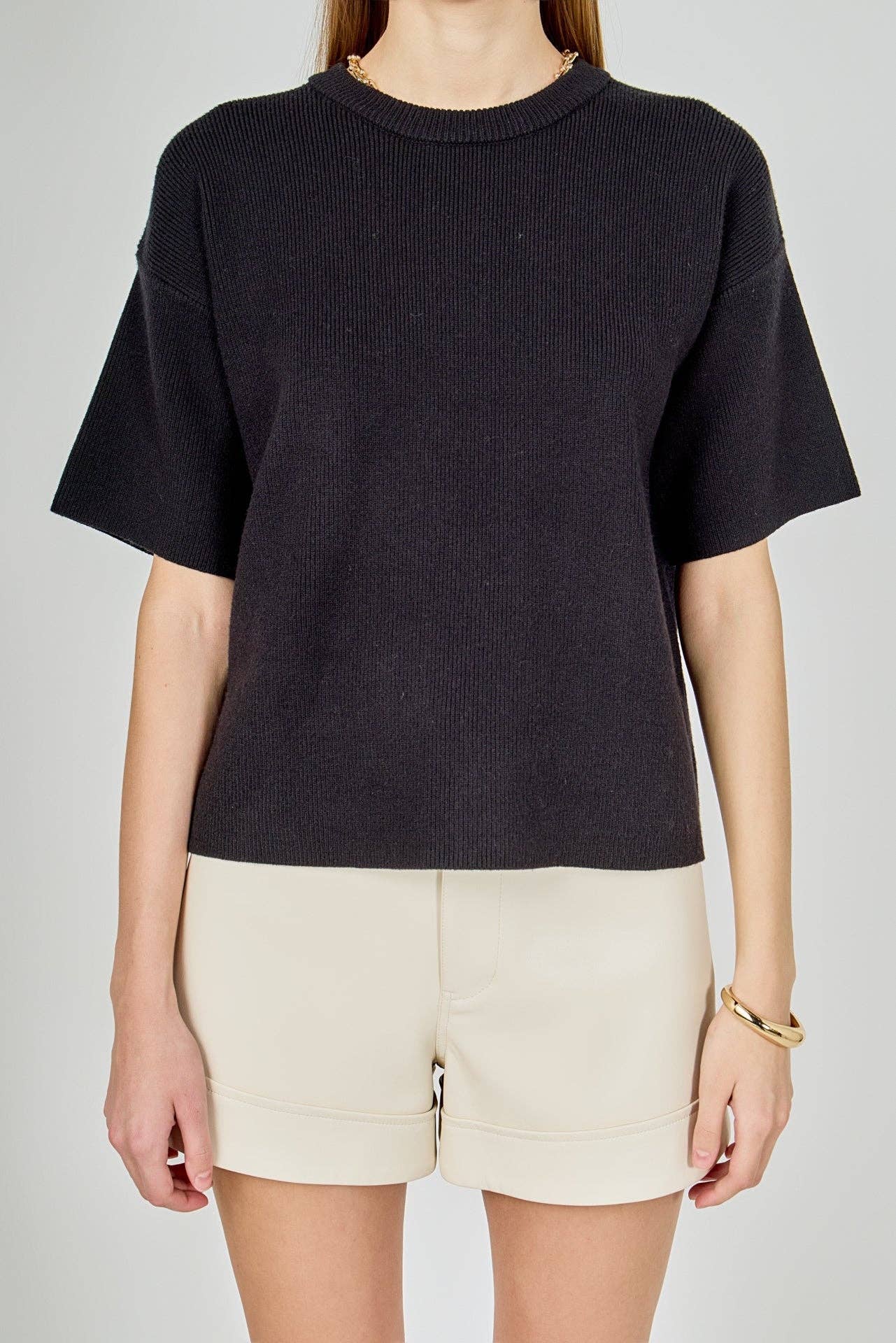Collar Knit Half Sleeves Top
