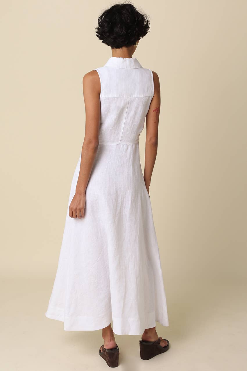 Aimme Button-Front Linen Maxi Dress