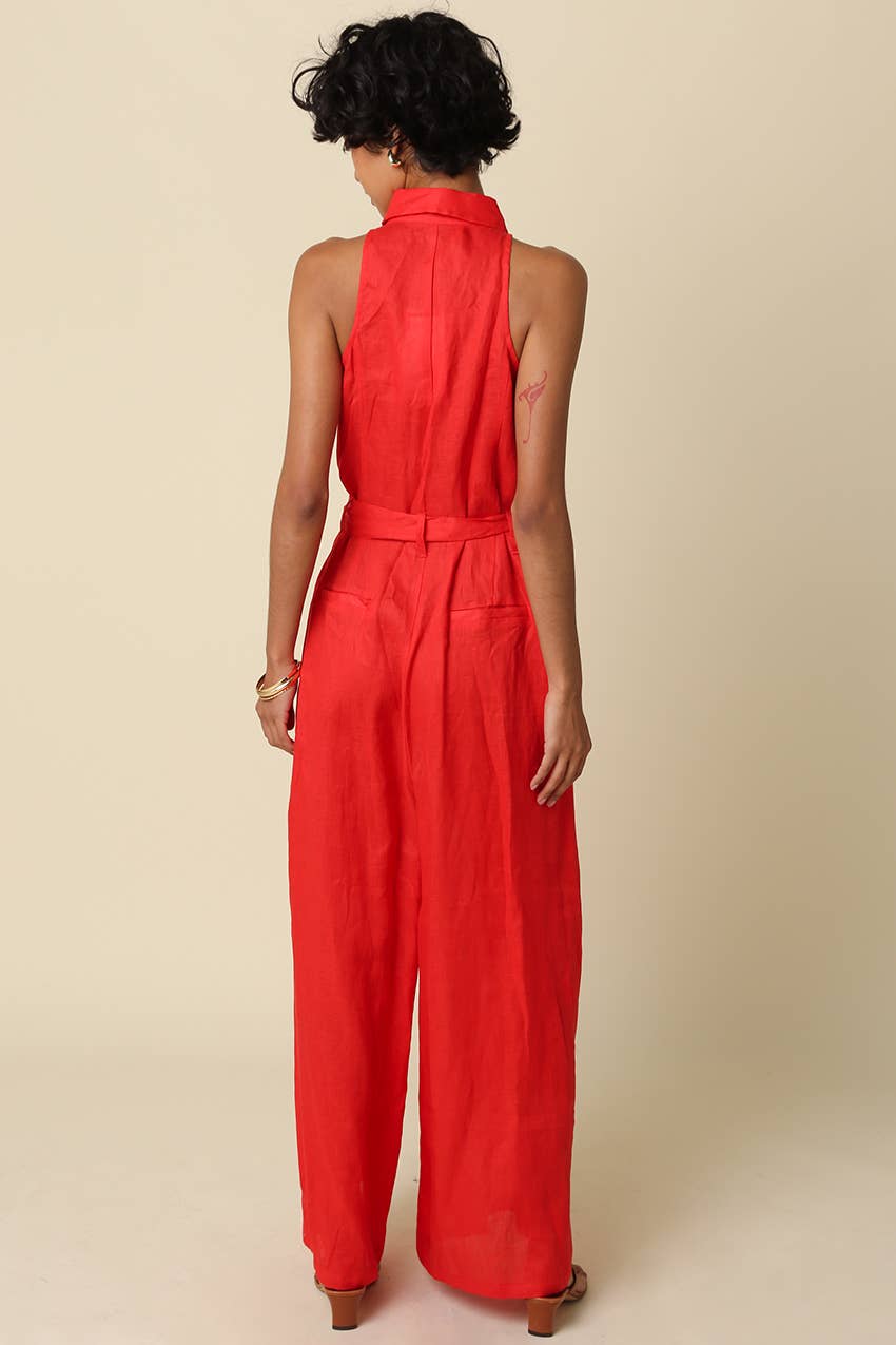 Eve Utility Belted Linen Jumpsuit