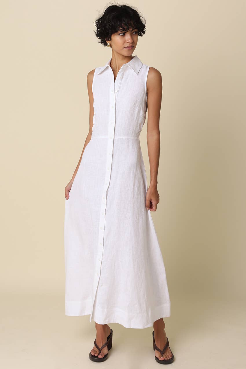 Aimme Button-Front Linen Maxi Dress