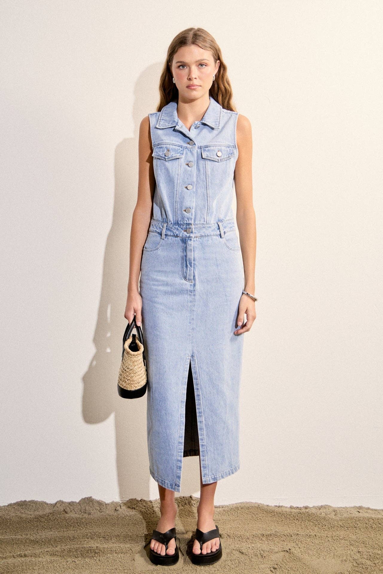 Sleeveless Maxi Denim Dress