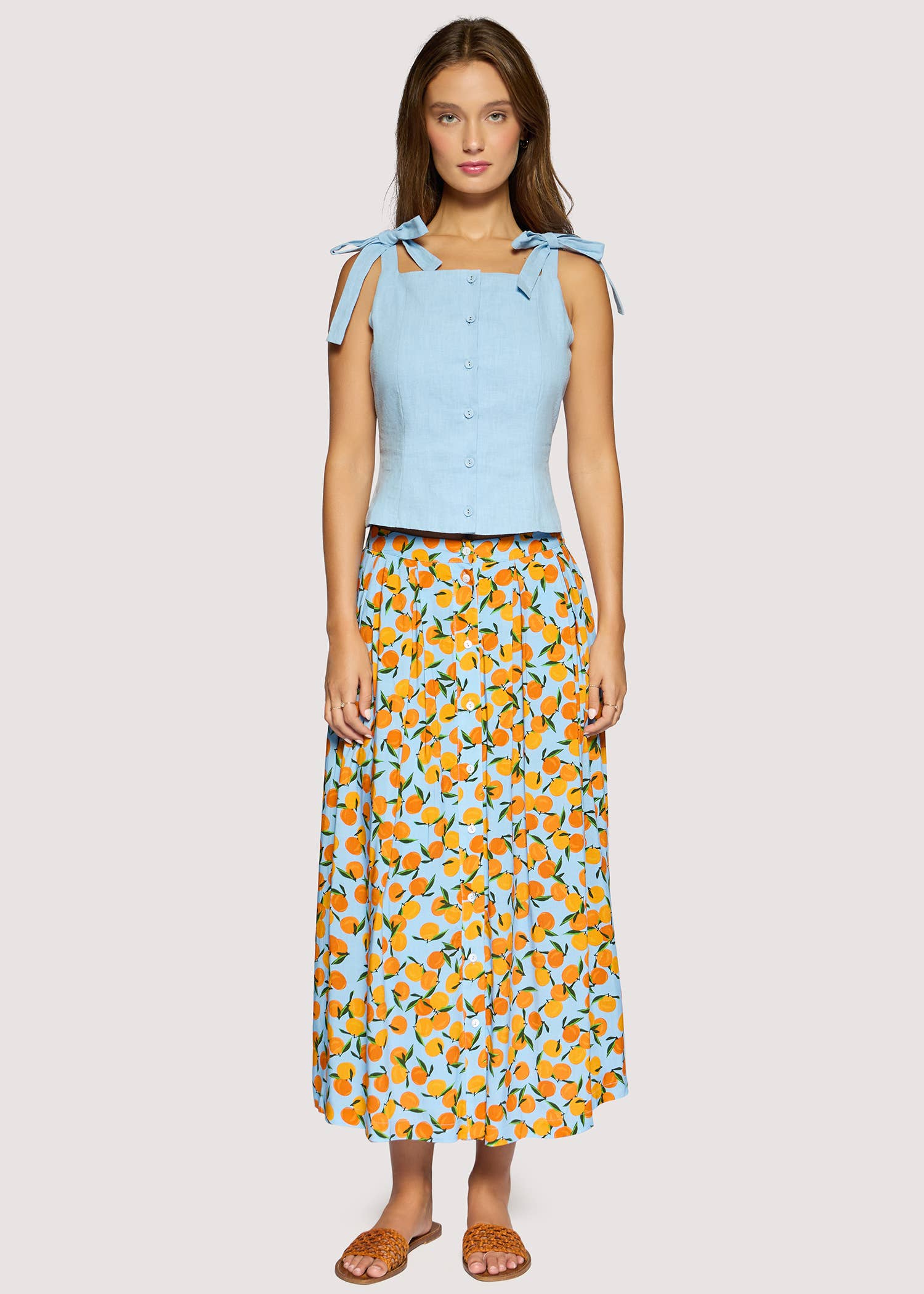 Costal Voyage Sleeveless Top - Solid Light Blue Shoulder Tie