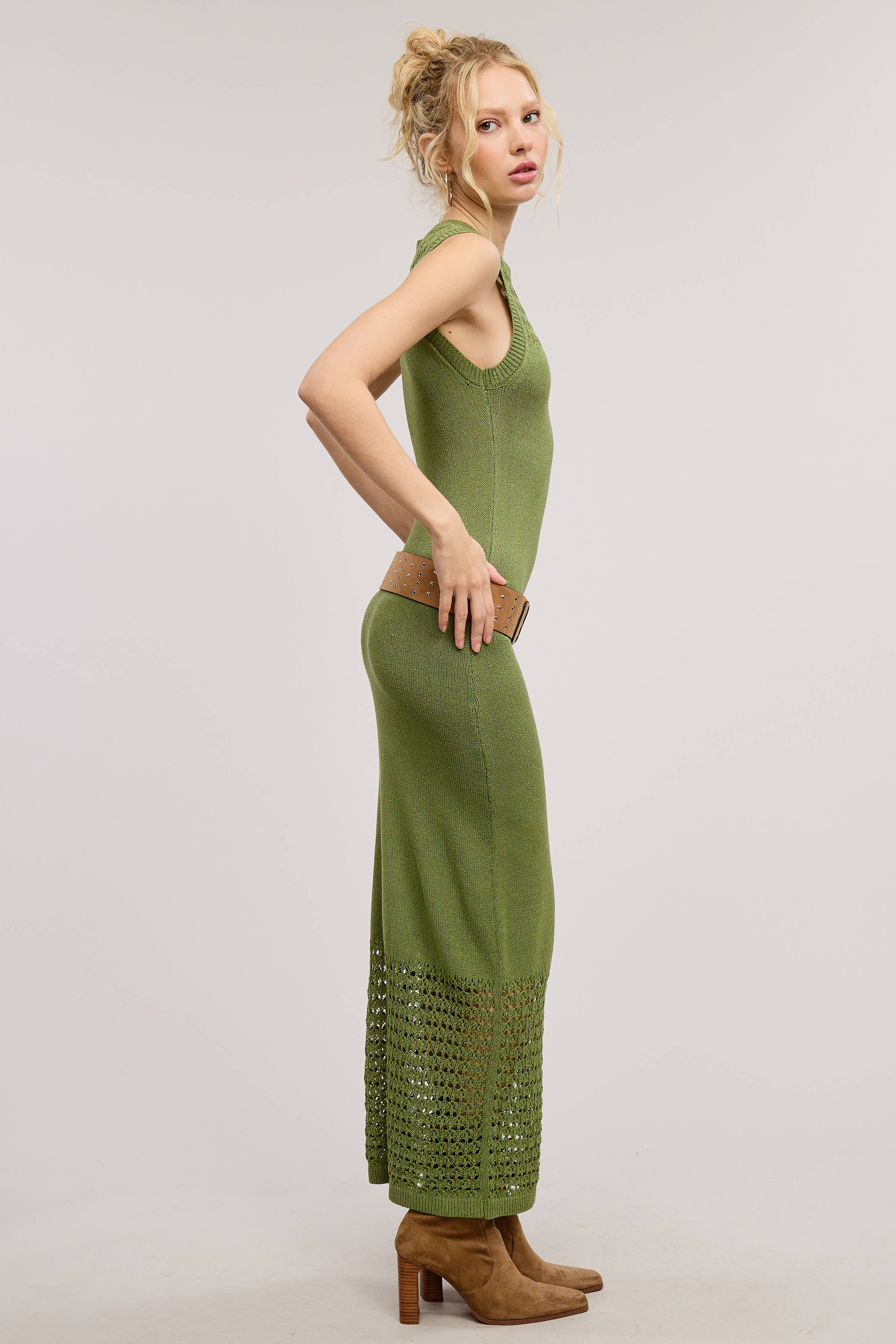 Boho Crochet Macrame Mesh Midi Knit Dress