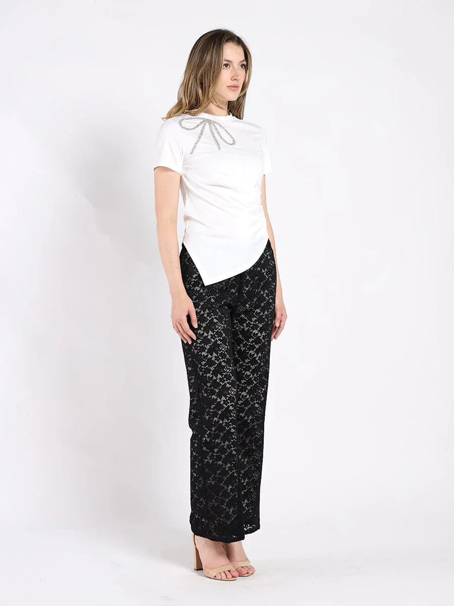 White Sparkly Bow Top