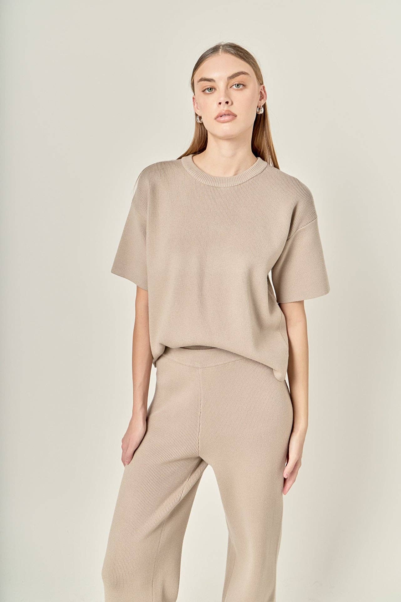 Collar Knit Half Sleeves Top