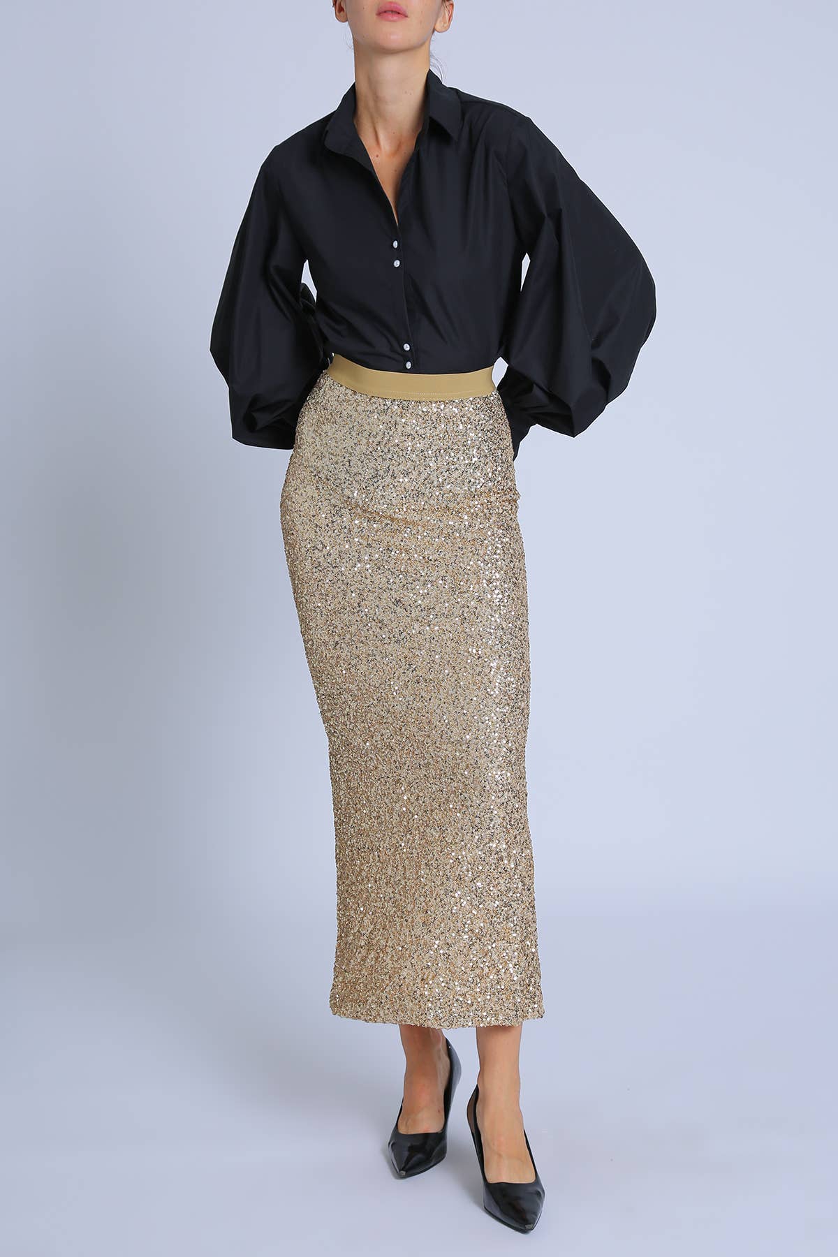 V-Neck Cut Collar Puff Blouse PC2530