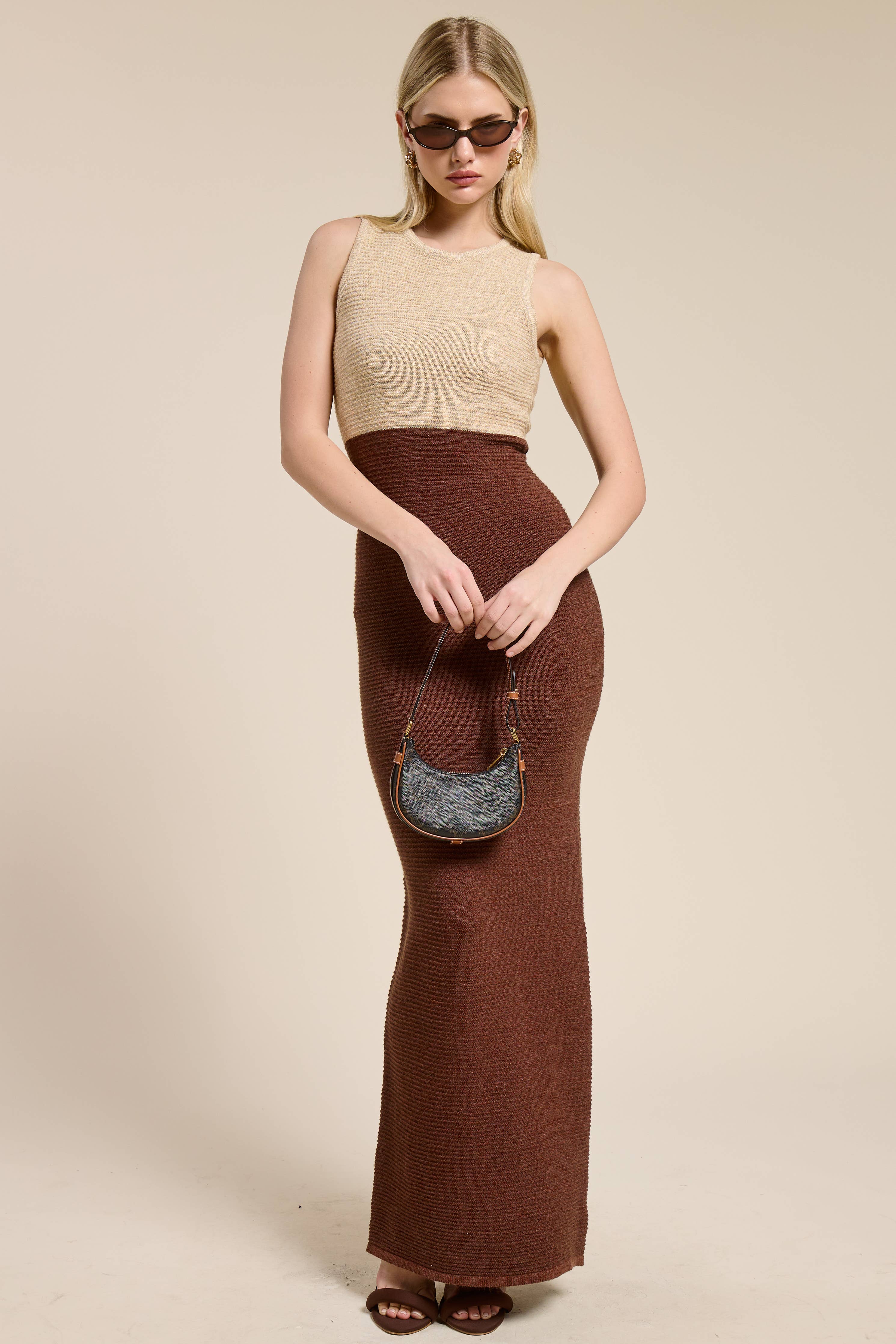 Ribbed Knit Colorblock Maxi Dress