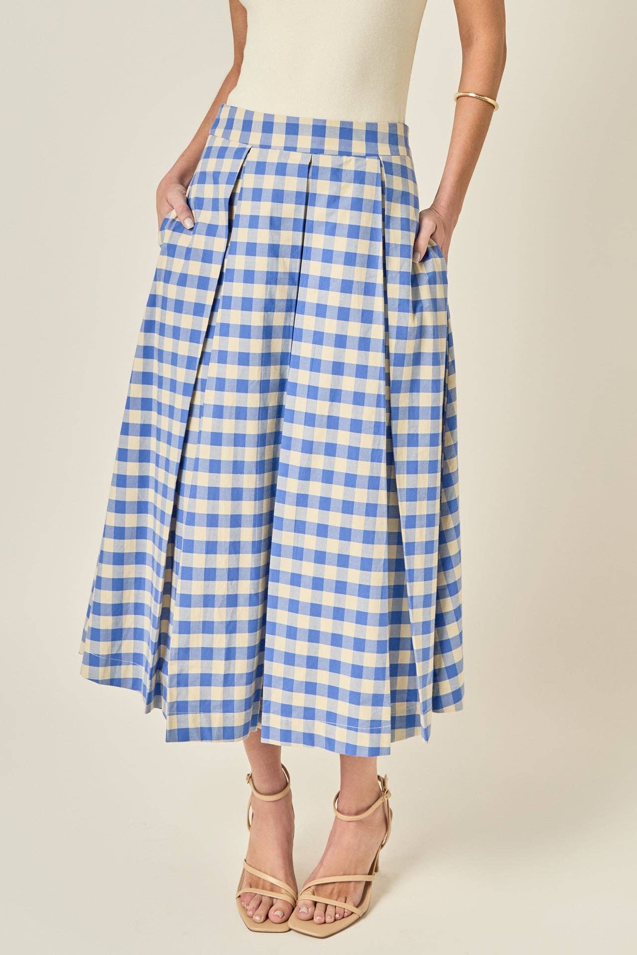 Linen Checked Midi Full Skirt