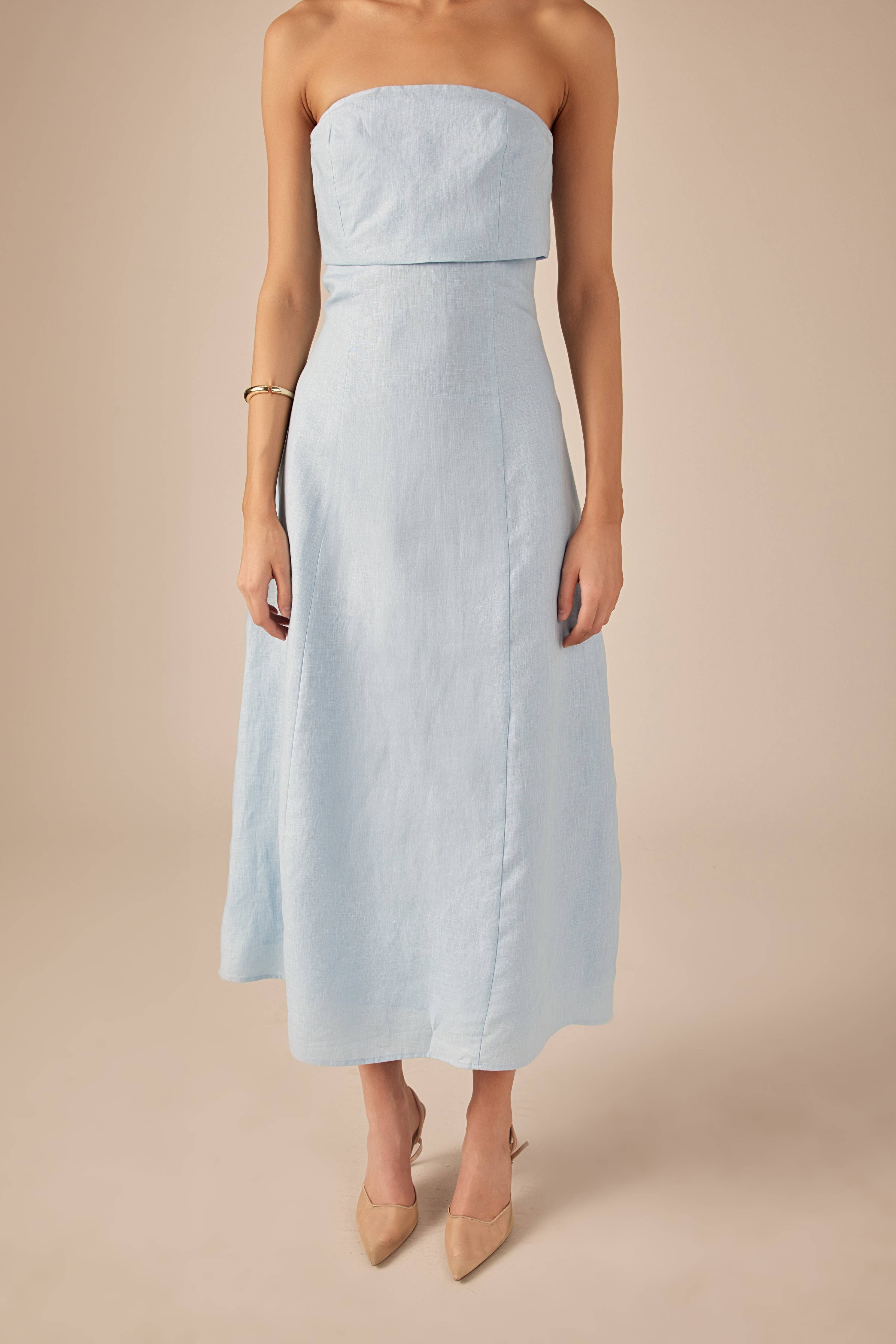 Lucia Folded Strapless Linen Maxi Dress