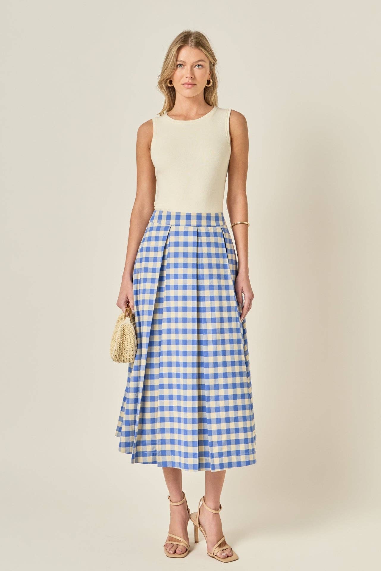 Linen Checked Midi Full Skirt