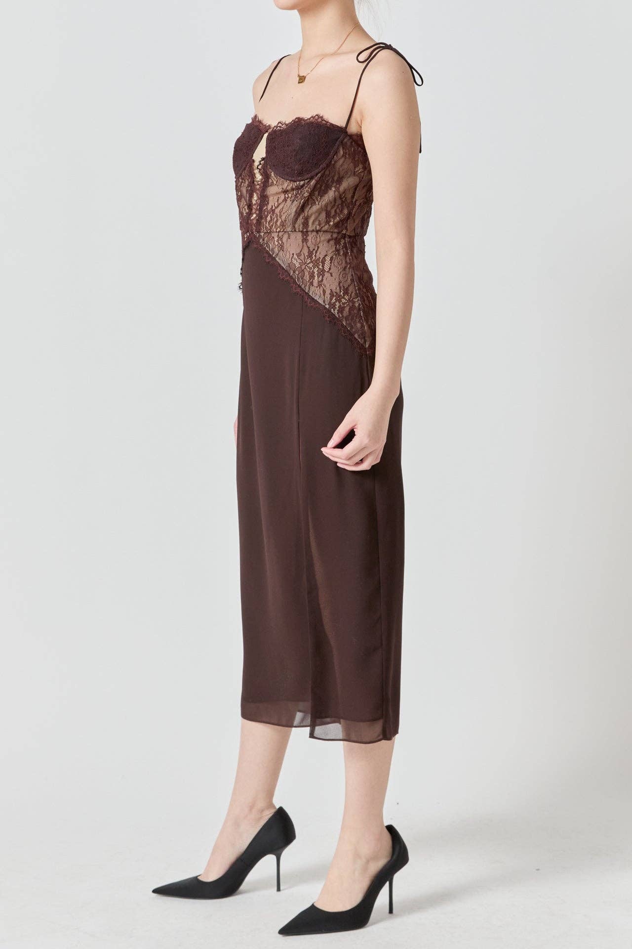 Lace See Through Midi Dress