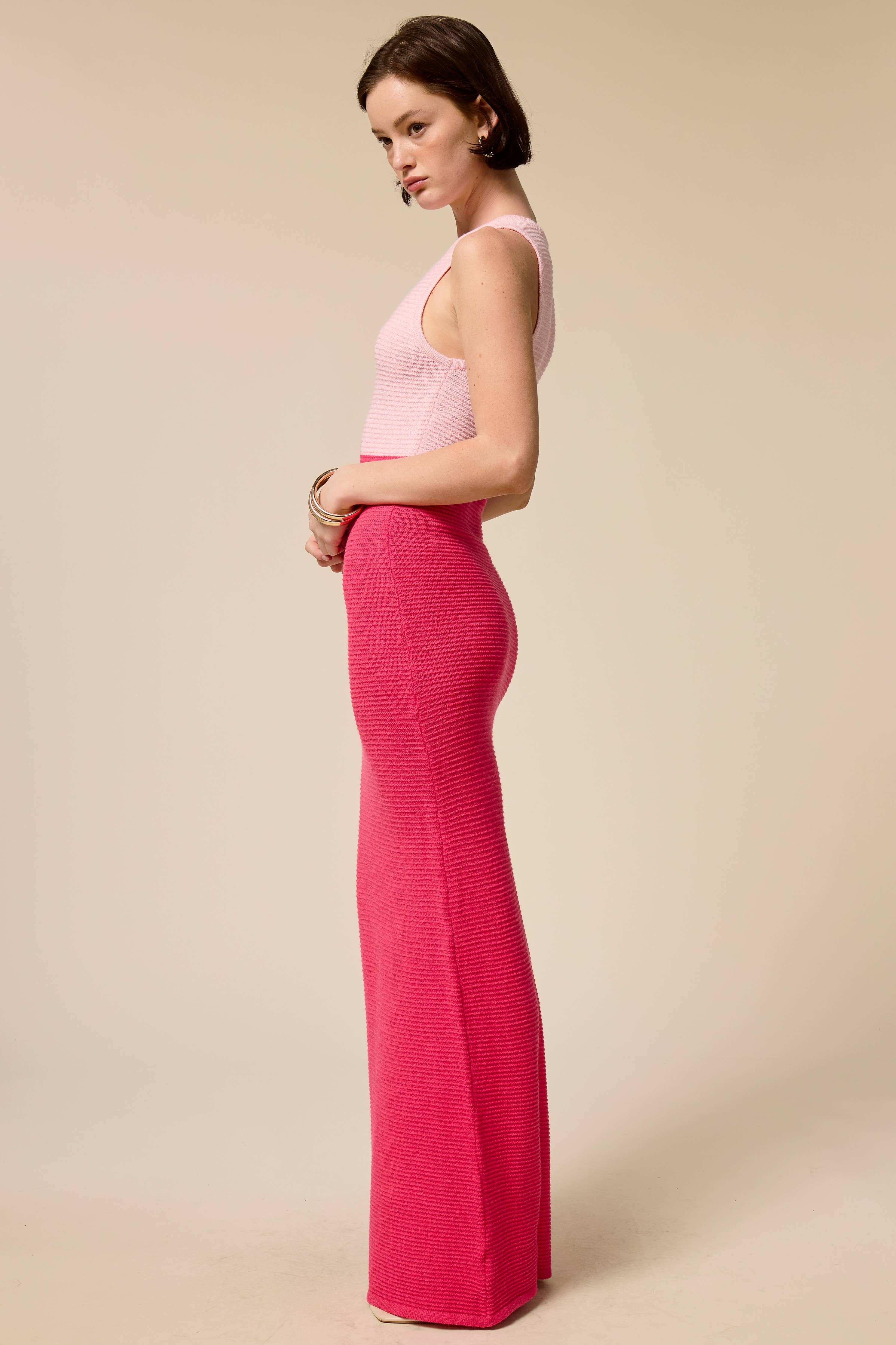 Ribbed Knit Colorblock Maxi Dress