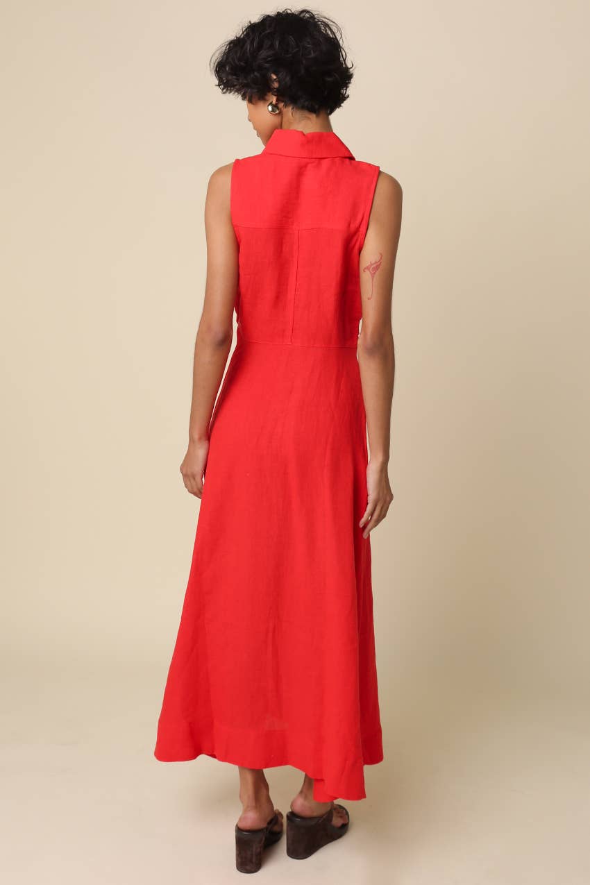 Aimme Button-Front Linen Maxi Dress