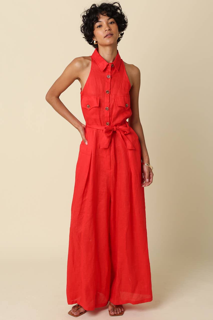 Eve Utility Belted Linen Jumpsuit