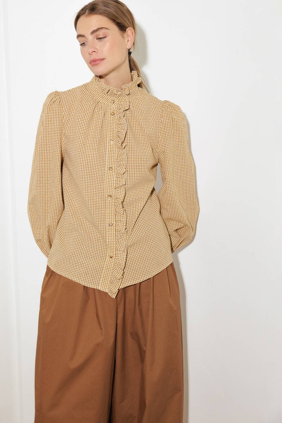 A printed woven top - FT1295 MUSTARD