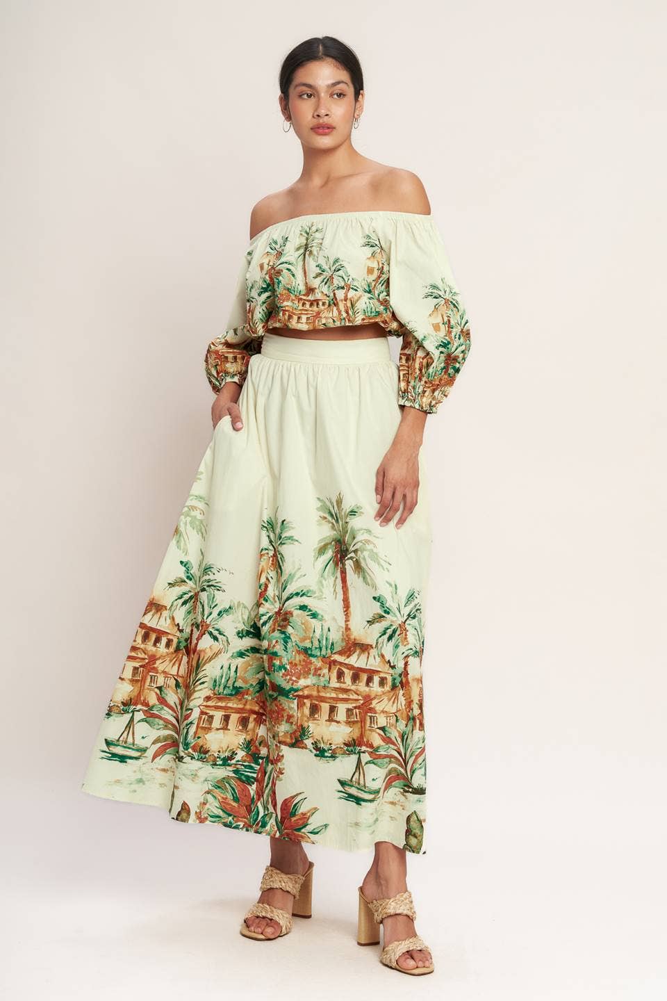 A printed woven midi full skirt - IK7745T
