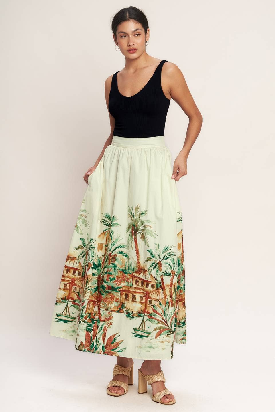 A printed woven midi full skirt - IK7745T