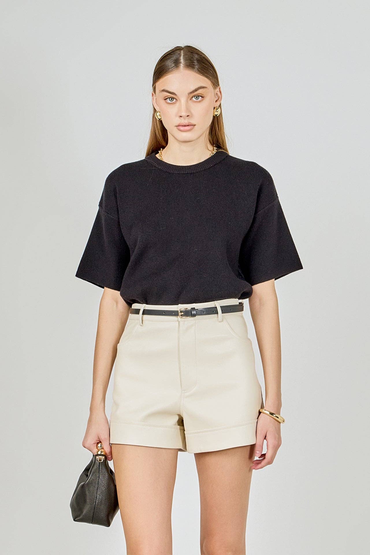 Collar Knit Half Sleeves Top
