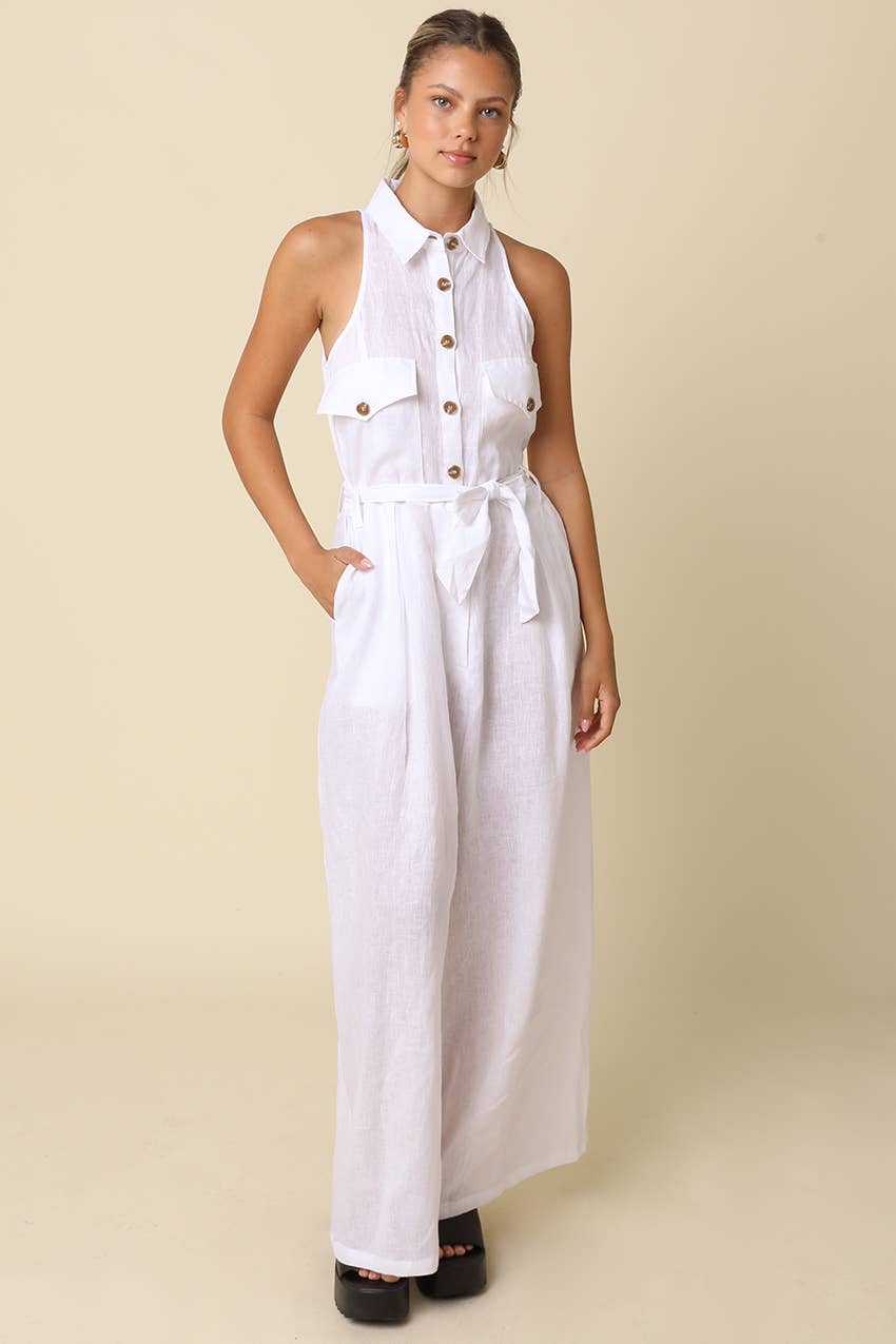 Eve Utility Belted Linen Jumpsuit