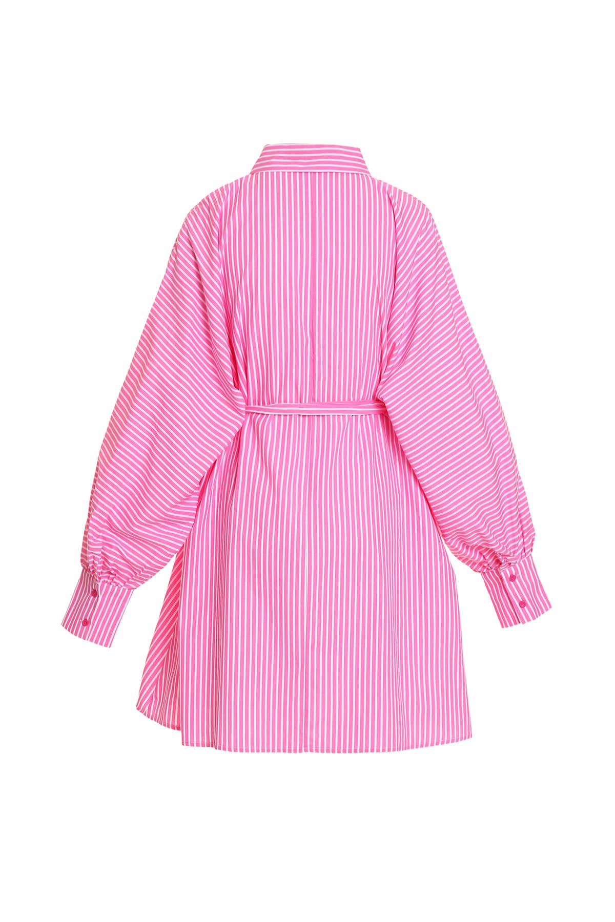 Stripe Pattern Print Belted Midi Shirt Dress PC3895