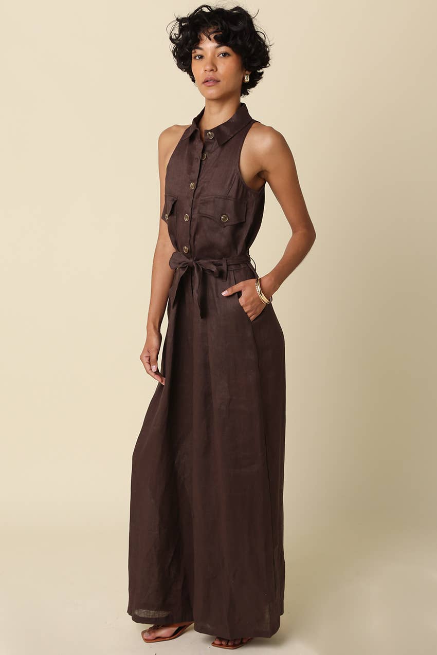 Eve Utility Belted Linen Jumpsuit