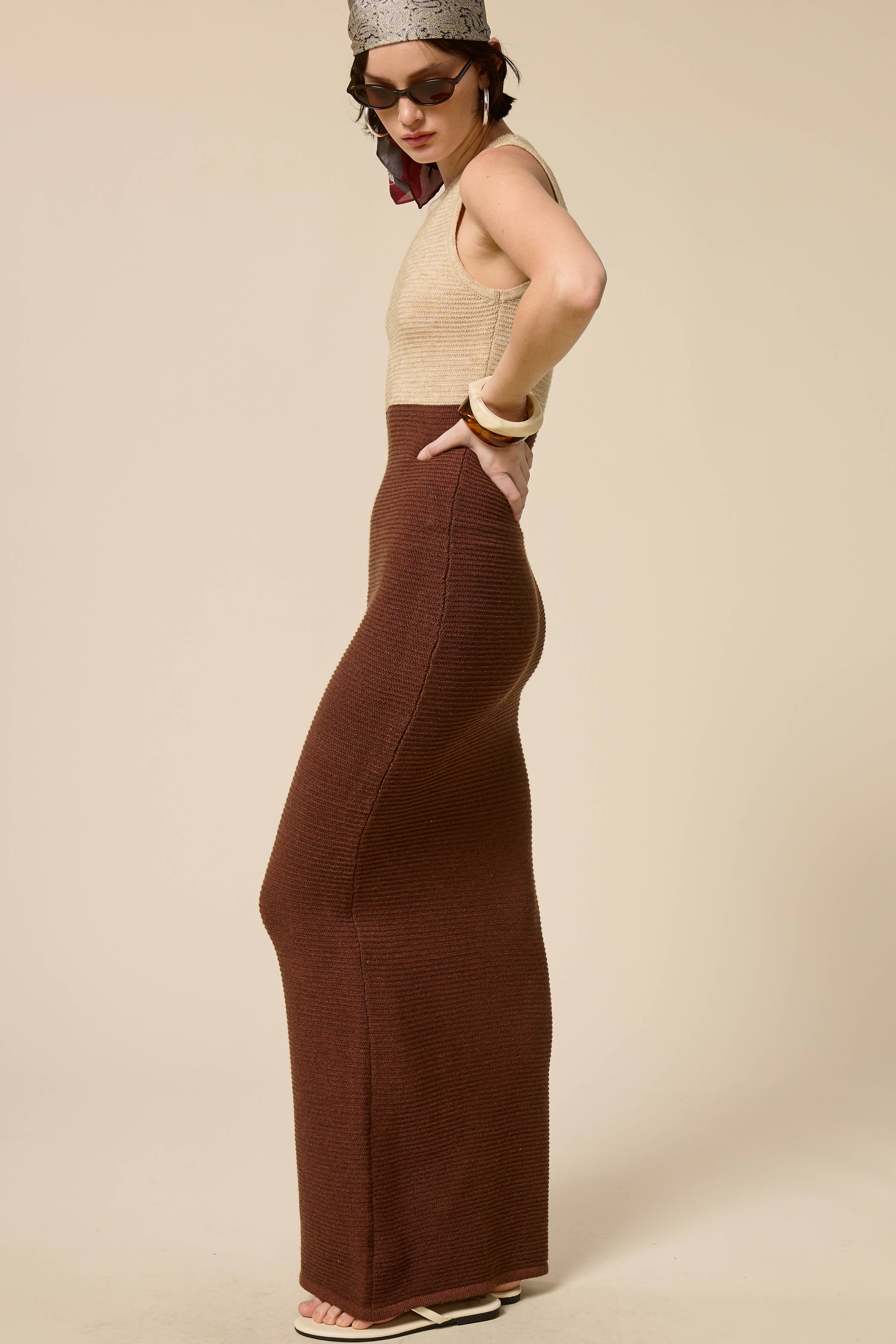 Ribbed Knit Colorblock Maxi Dress