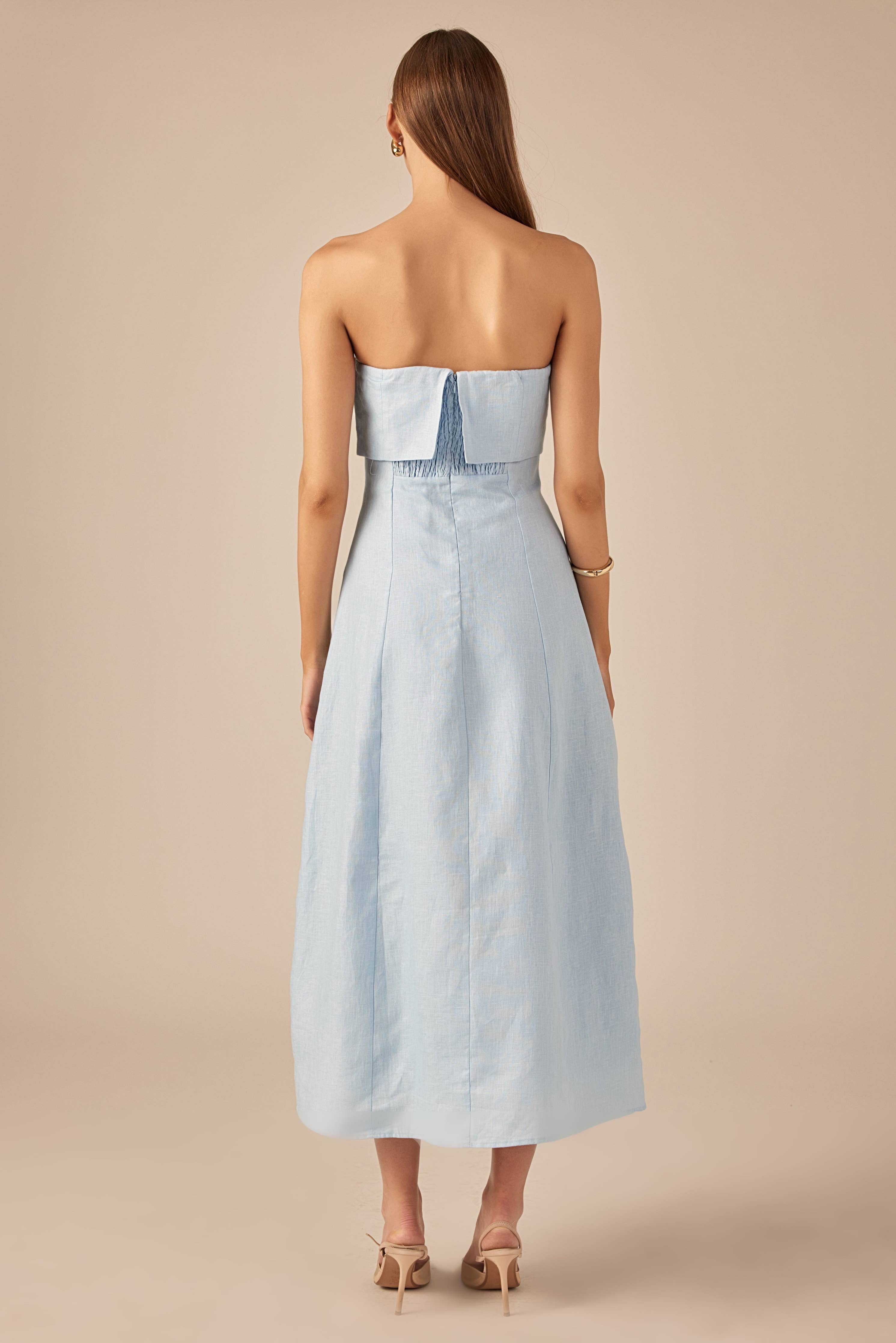 Lucia Folded Strapless Linen Maxi Dress