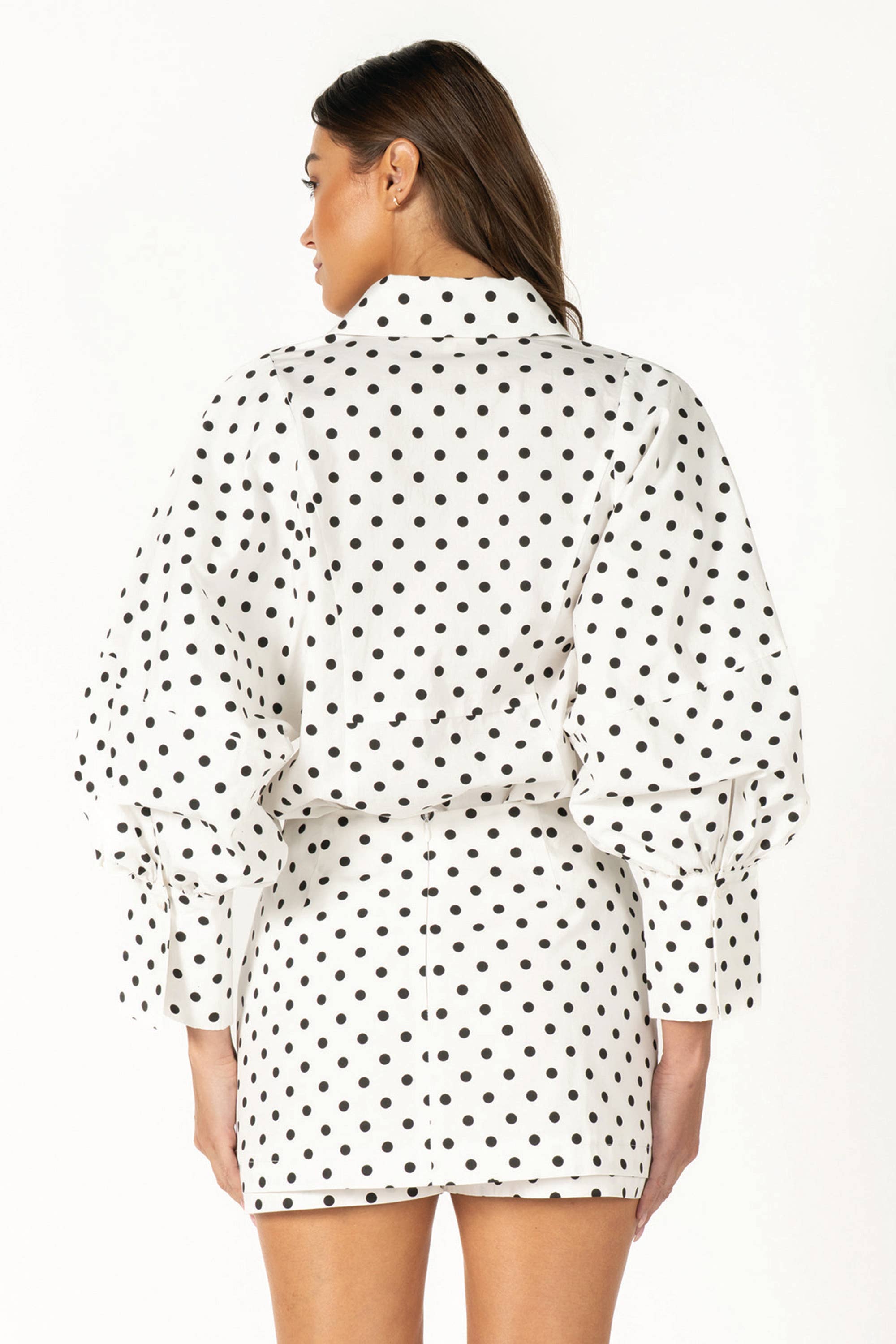 Two-Piece Polka Dot Set - Puff-Sleeve Blouse Matching Skort