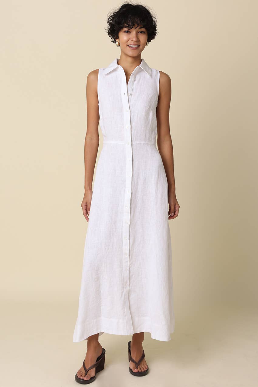 Aimme Button-Front Linen Maxi Dress