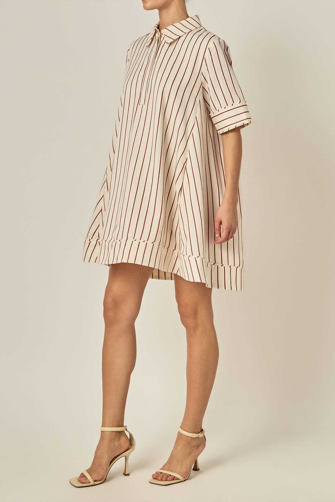 Stripe A-Line Short Sleeve Shirt Dress