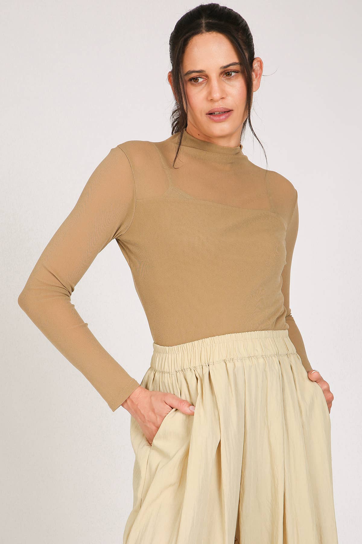 Sheer Turtleneck Top with Bust Lining PE2076
