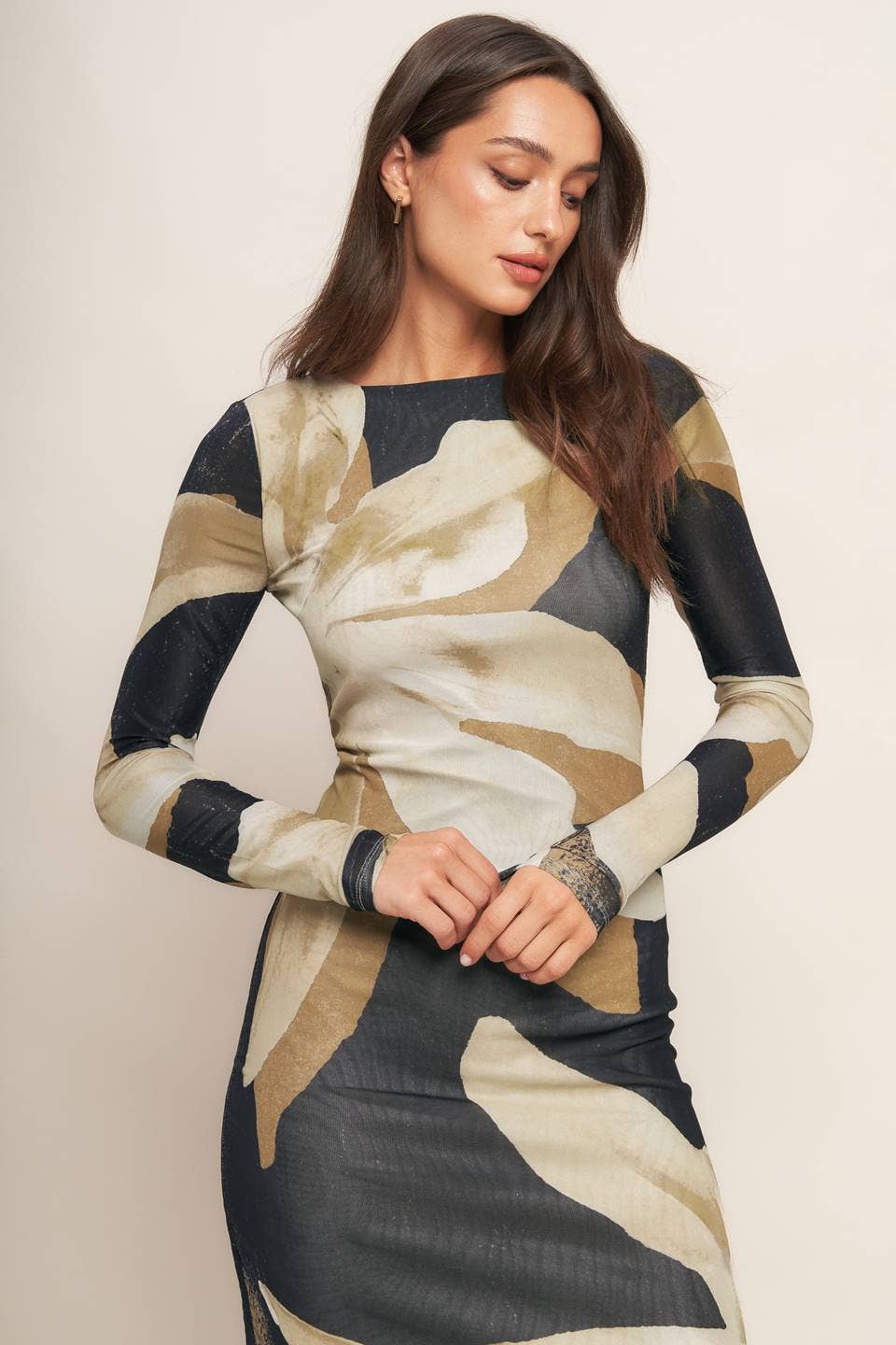 A printed power mesh midi dress - ID22924