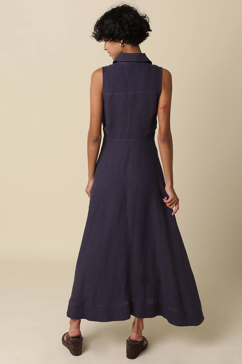 Aimme Button-Front Linen Maxi Dress