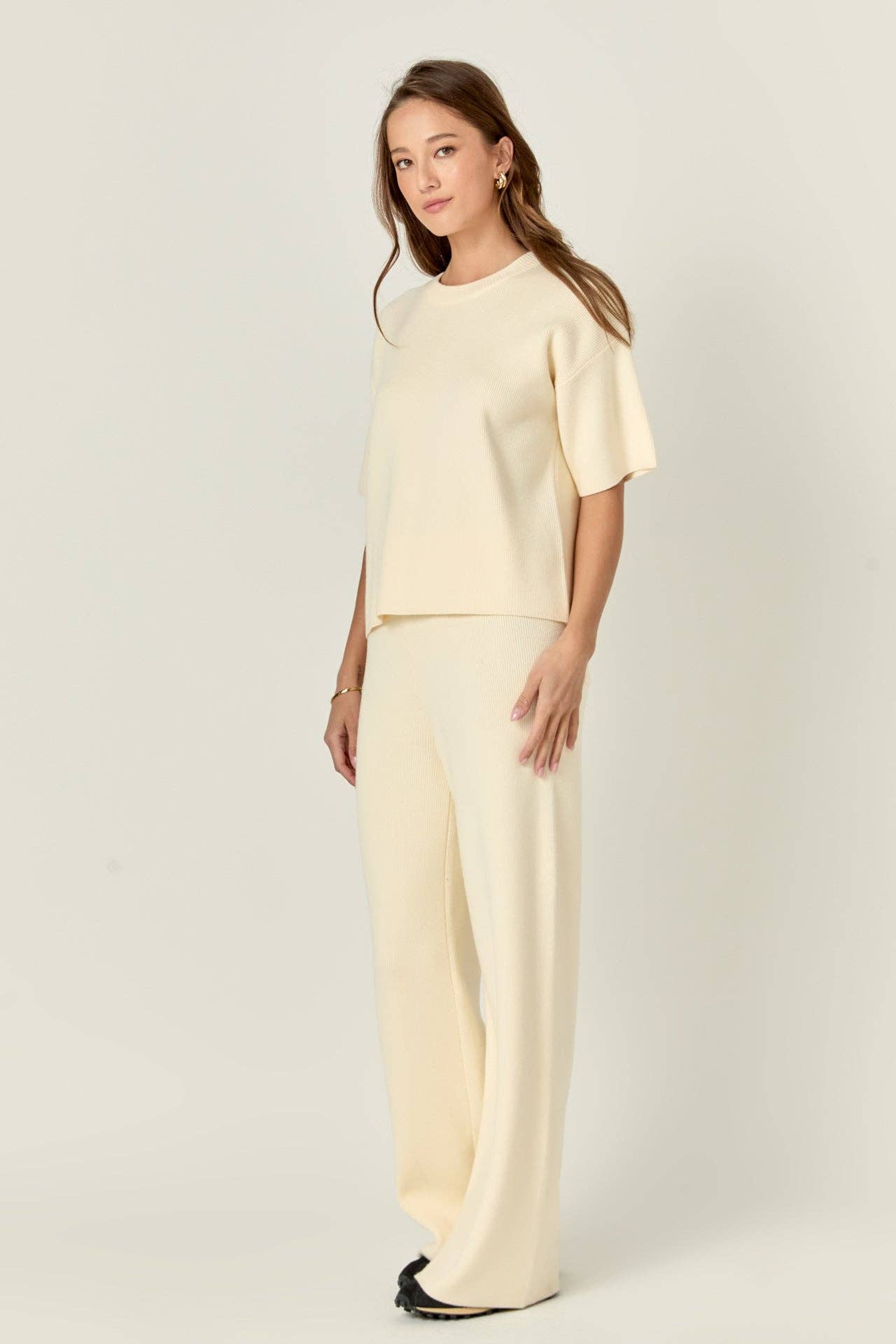 Collar Knit Half Sleeves Top